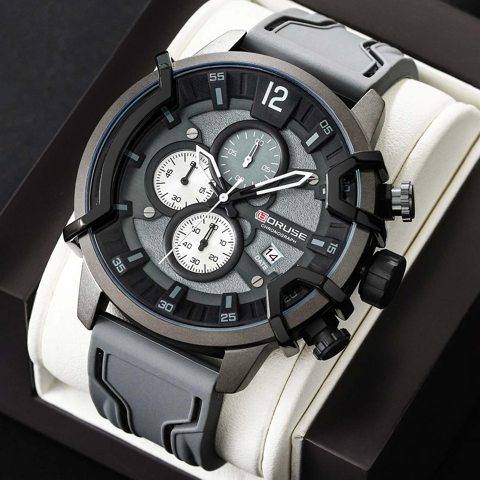 

BORUSE 2Pcs/set Fashion Men Watches Round Dial Silicone Strap Mens Quartz Movement Necklace and Watch Set The Most Perfect Gifts