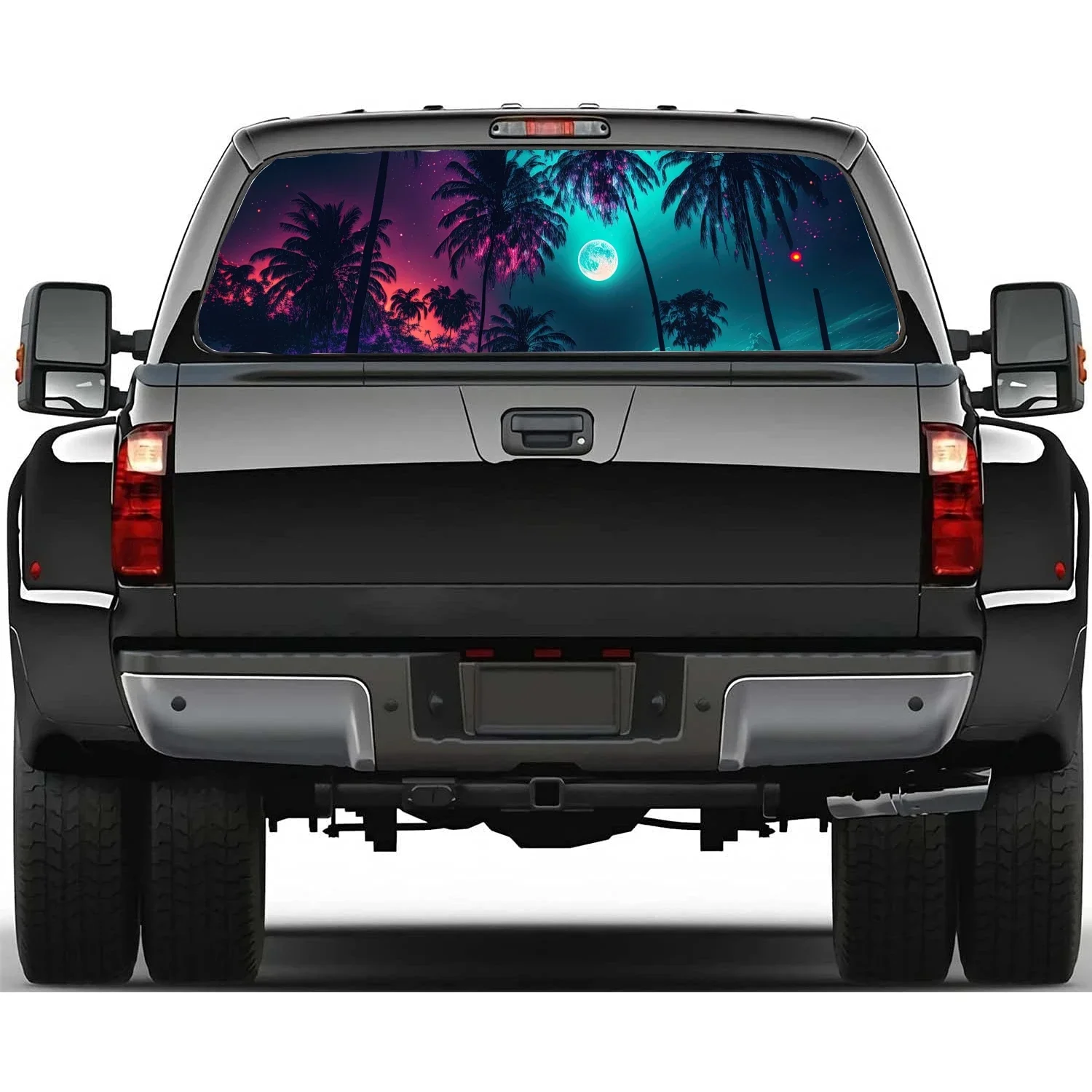 해변 야자수 자동차 창 데칼 스티커, 그래픽 PVC 장식 트럭 스티커, 천공 비닐 GM 트럭 SUV 창 스티커