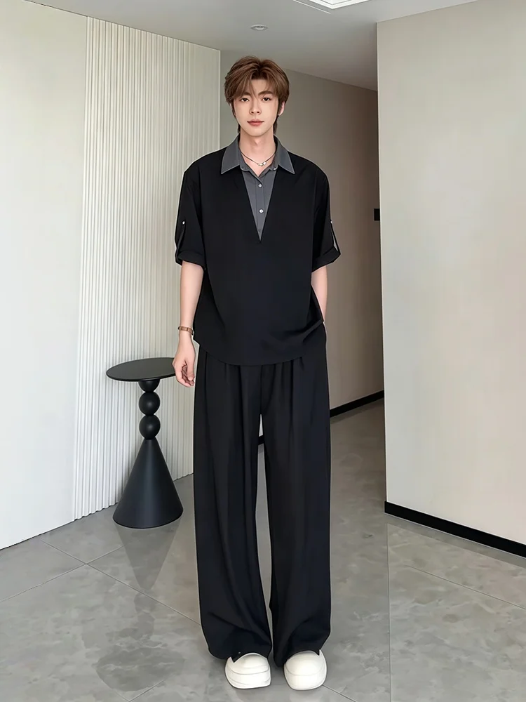 Cleanfit Ice Silk Shirt Set Men's Summer High-End Fake Two-Piece  Shirt West Pants Two-Piece Set Breathable Lightweight
