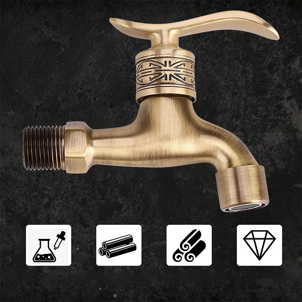 G1/2 Vintage Brass Cold Water Tap Wall Mounted Faucet For Washing Machine For Kitchen Bathroom Garden Outdoor Plumbing Fixture