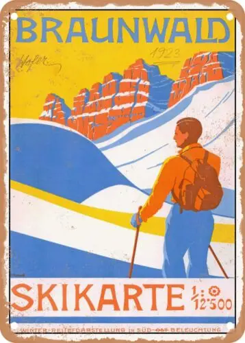 METAL SIGN - 1923 Braunwald Skikarte Vintage Ad