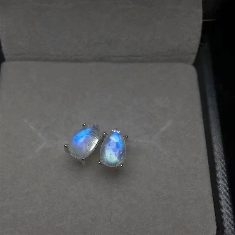 S925 Natural Blue Moon Stone Teardrop Stud Earrings Sterling Silver Reiki Healing Stone Fashion Jewelry Gift Women Men 1pair