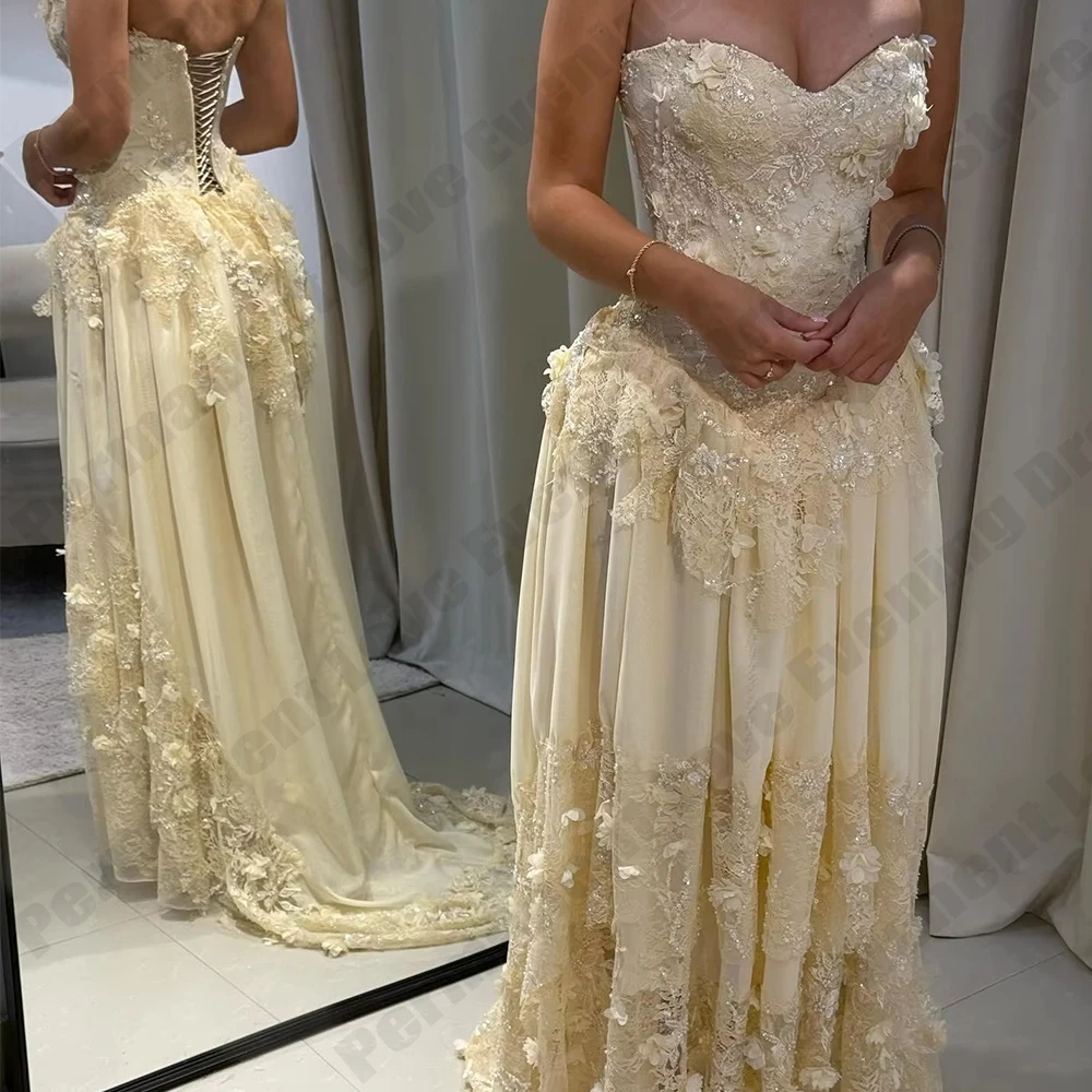 Gorgeous Women's Prom Dress 3D Lace Stickers Off Shoulder A-line Princess Evening Dresses Birthday Performance Gowns Customized