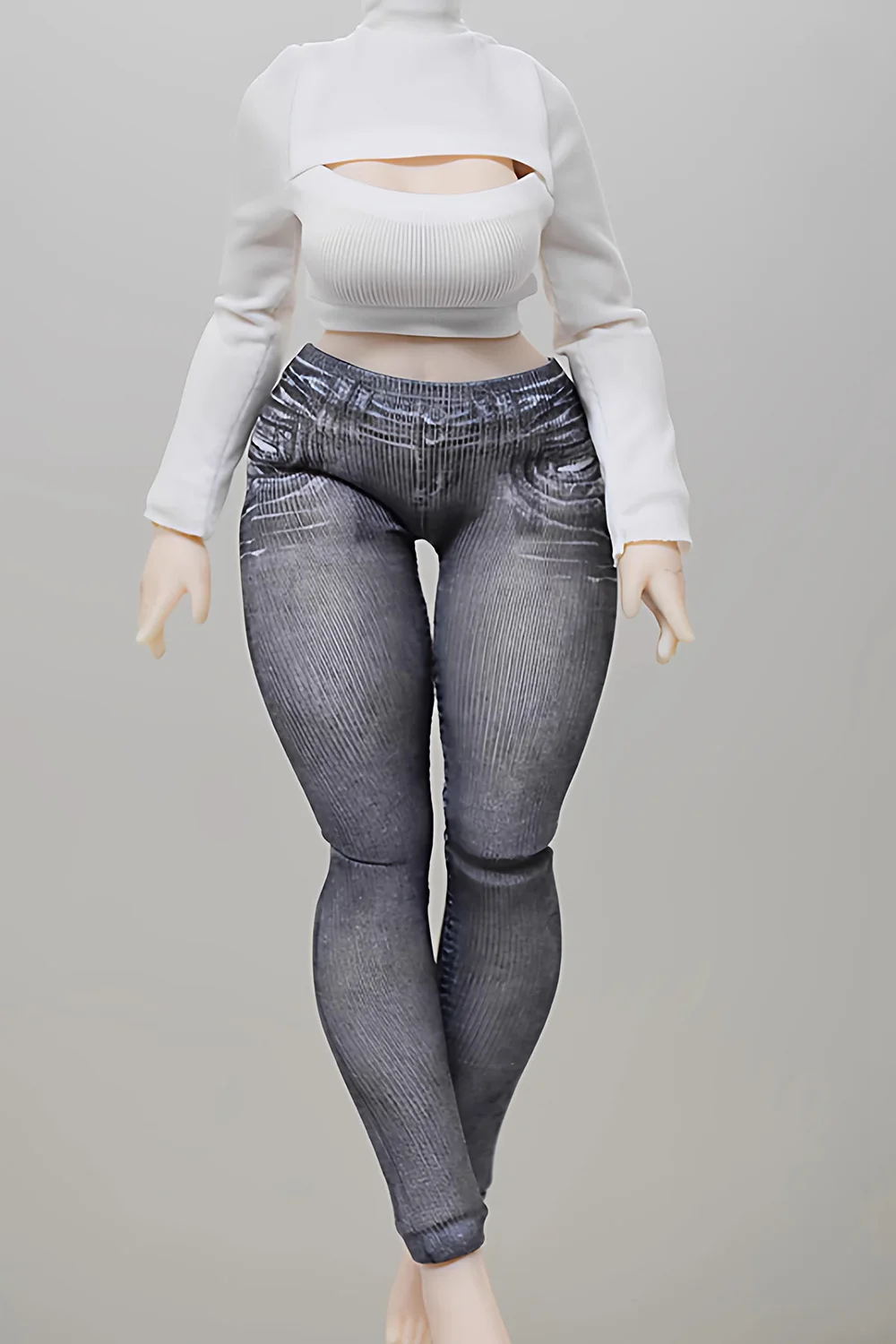 【15 days shipping】1/8 Scale Female Open Chest Long Sleeves Tight Shirt High Stretch Jeans Denim Skirt Clothes Model view 5