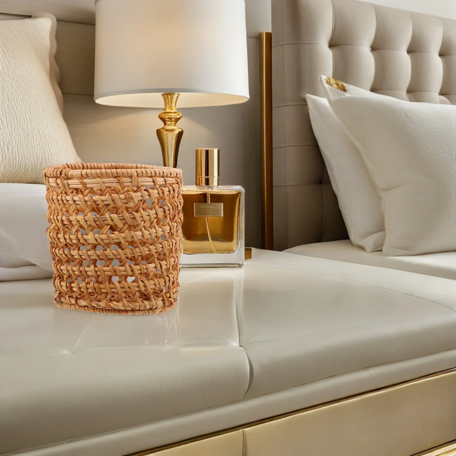 اليدوية الروطان حامل قلم متعدد الوظائف تخزين سطح المكتب ماكياج المنظم خمر تصميم مكتب الغرور سطح المكتب سلة