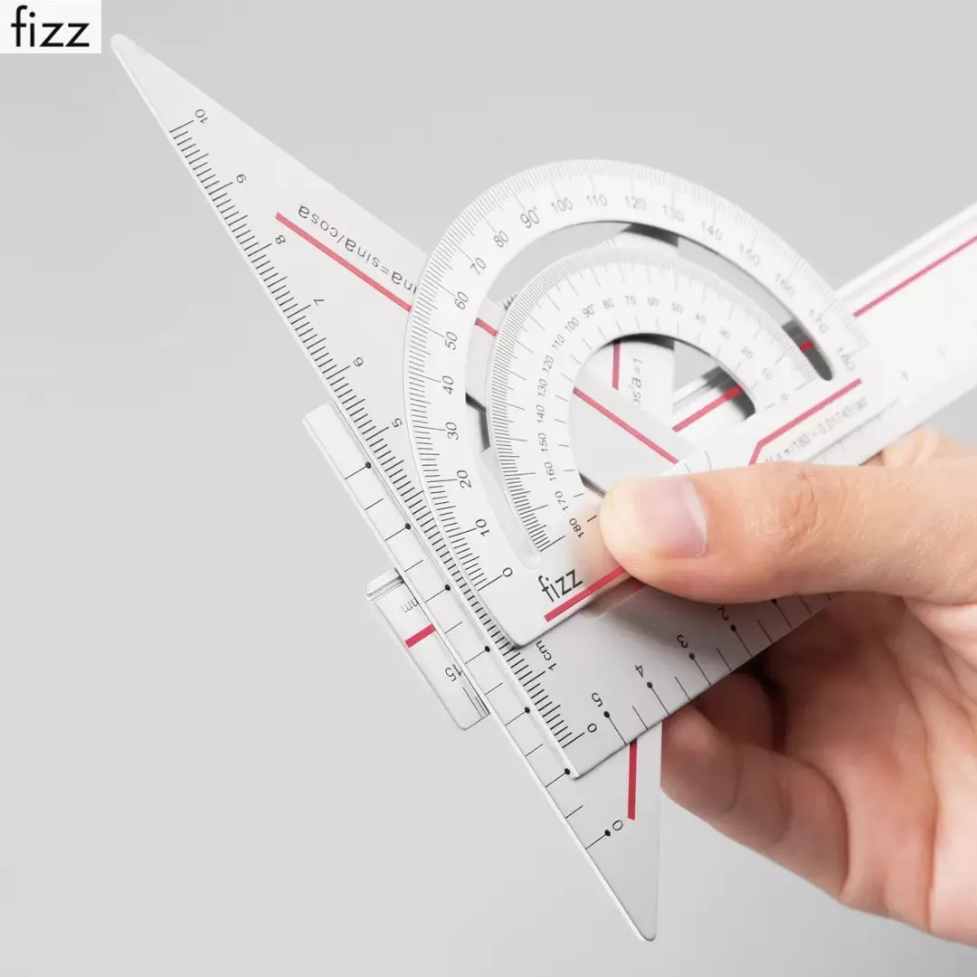 4 in 1 Fizz Metal Ruler Stationery Set Aluminum Alloy Multifunctional Combination Triangle Protractor Drawing Precise