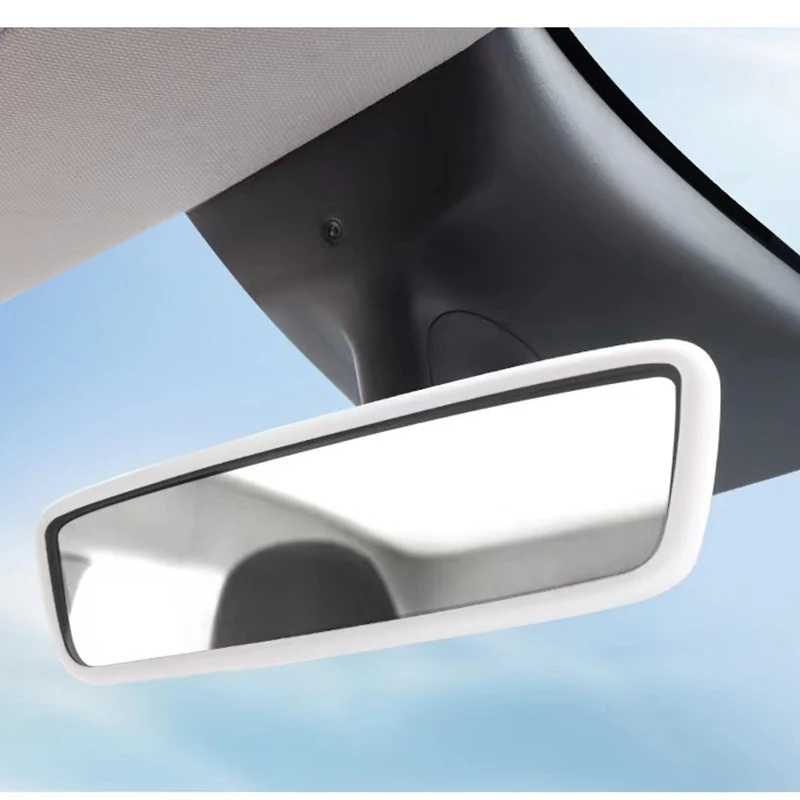 For Tesla Model 3Y Interior Accessories Rearview Mirror Protector Trim Silicone Decor Frame White Pink Protection Strip Interior - view 4