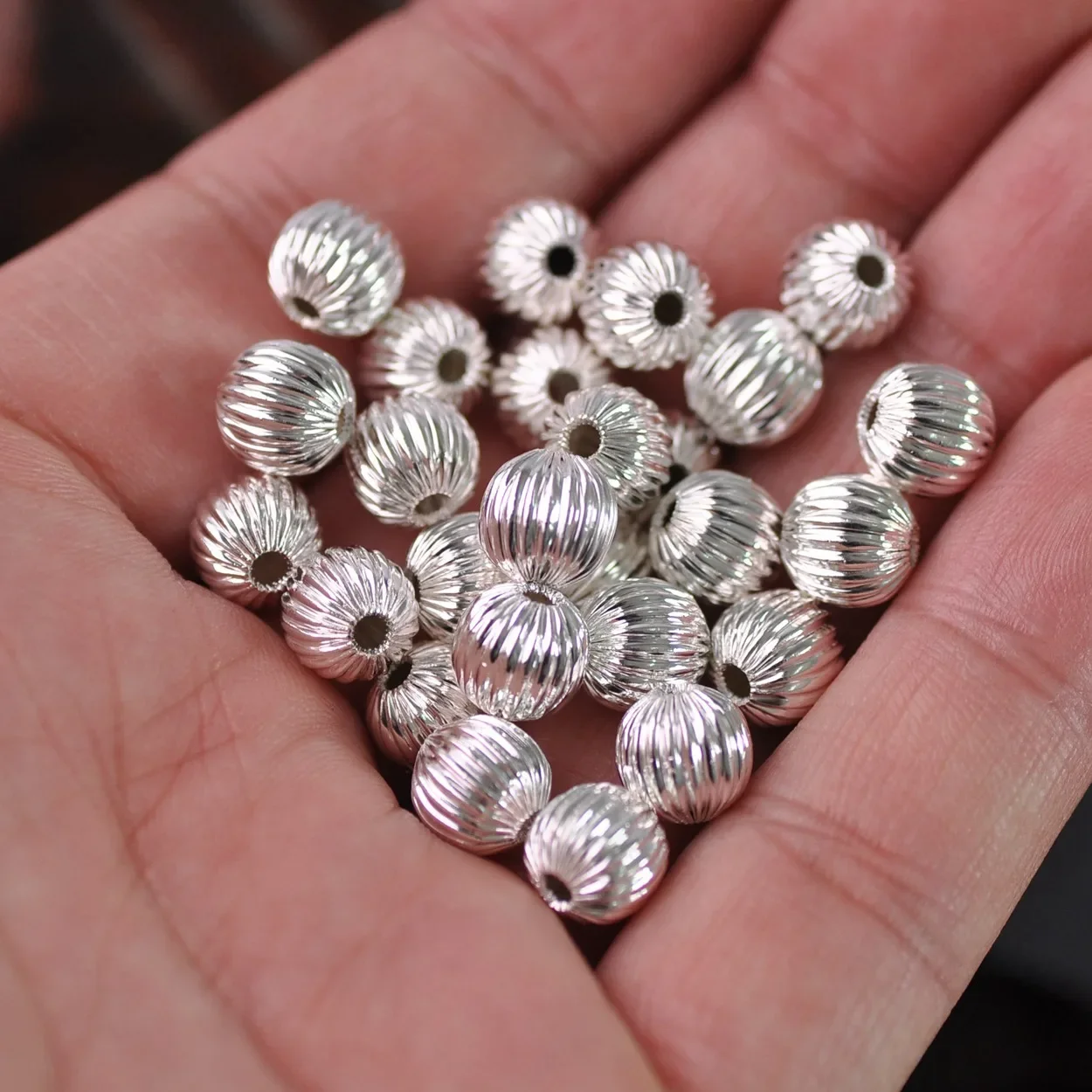 Plated Gold Color Round 4mm 5mm 6mm 8mm 10mm Hollow Plicated Metal Brass Loose Spacer Beads Lot For Jewelry Making DIY Crafts