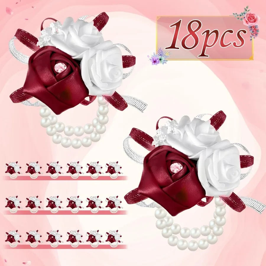 18 قطعة من صدر المعصم الوردي الاصطناعي للحفلات الراقصة والمناسبات الزفاف ترتيبات زهور أنيقة محمولة لأم العروس