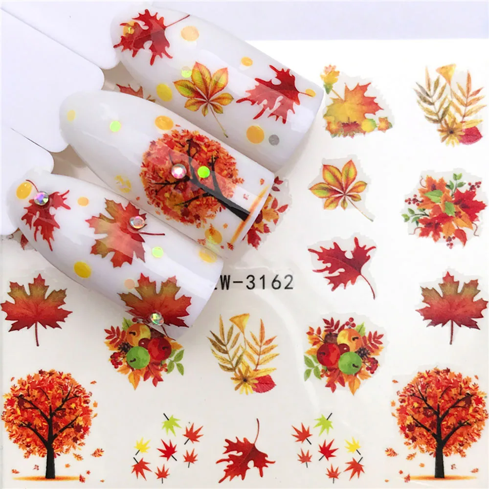 Nails Stickers Maple Leaf Seahorse Watermark Nail Sticker Pattern Transfer Nails Series Nail Decals Flowers Butterflies Color