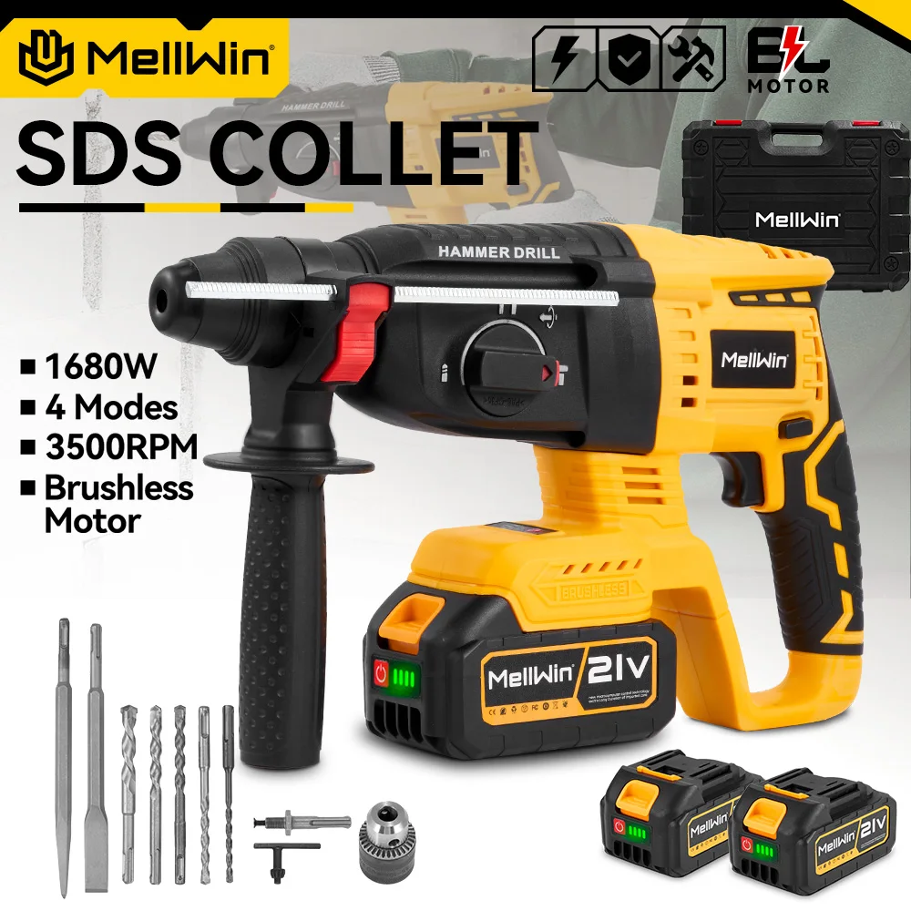 MELLWIN 26 MILLIMETRI Brushless Martello Elettrico Trapano Multifunzionale Rotante Cordless Ricaricabile Strumento di Potere Per Makita 18V Batteria Spille