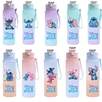750Ml Disney Lilo Stitch Plastic Gradient Color Straw Water Cup Sport Water Bottle High Value Outdoor Large Capacity Camp Drink
