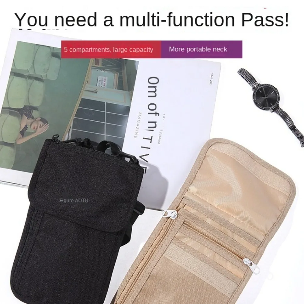 Portable Travel Accessories Travel Wallet Nylon Khaki Black Travel Neck Pouch Ticket Holder Zipper Passport Wallet ID Document view 4