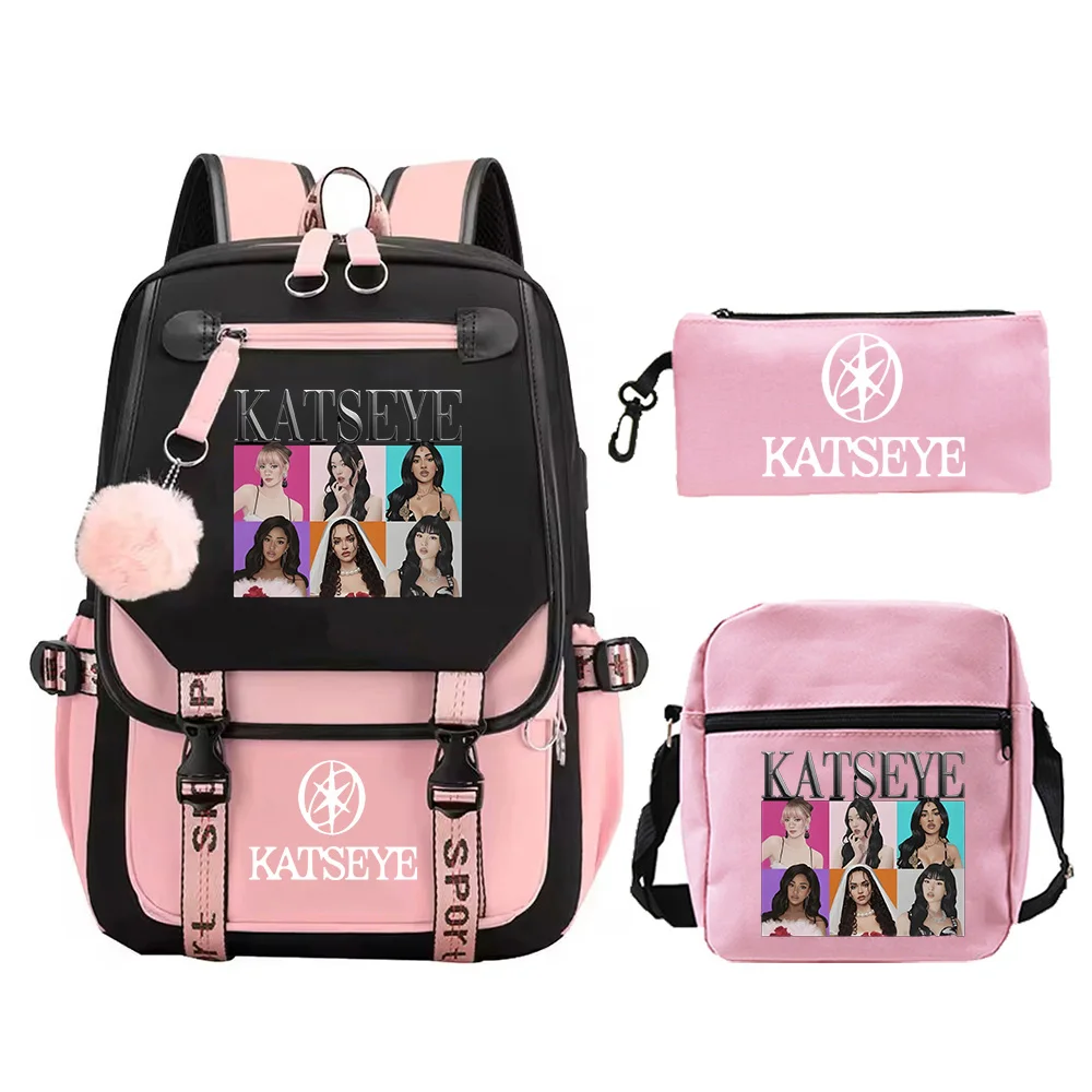 

3Pcs/set Katseye Printed School Backpacks for Young Girls Large Capacity Backpack Fashion Women Travel Rucksack Student Bookbag