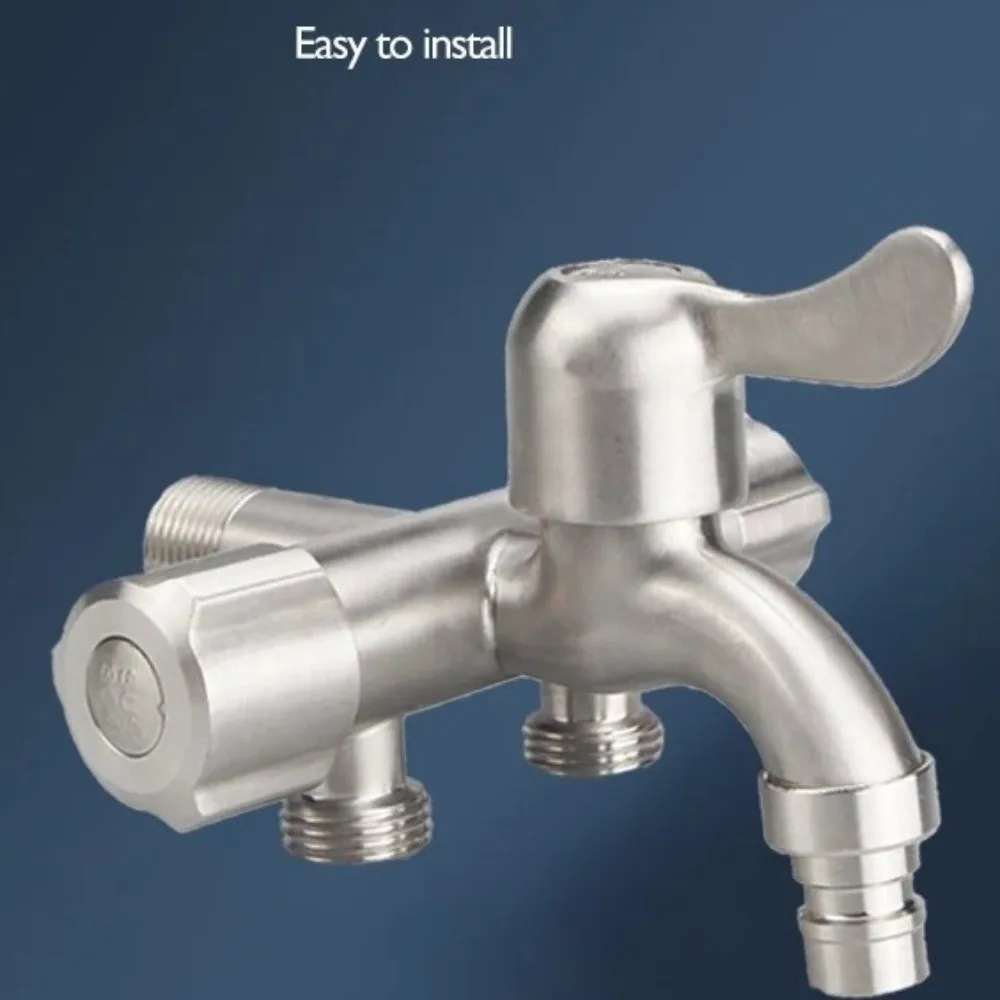 

304 Stainless Steel Three-Way Faucet 1 in 3 Out 1/2" Angle Valve Faucet Independent Switches Double Outlet Multi-Purpose Faucet