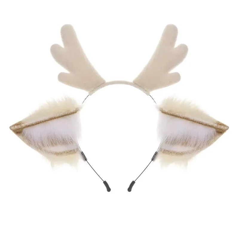 Winter Cute Faux Plush Ear Antler Headband Cosplay Handmade Christmas Accessories Performance Party Hair Ornaments 3