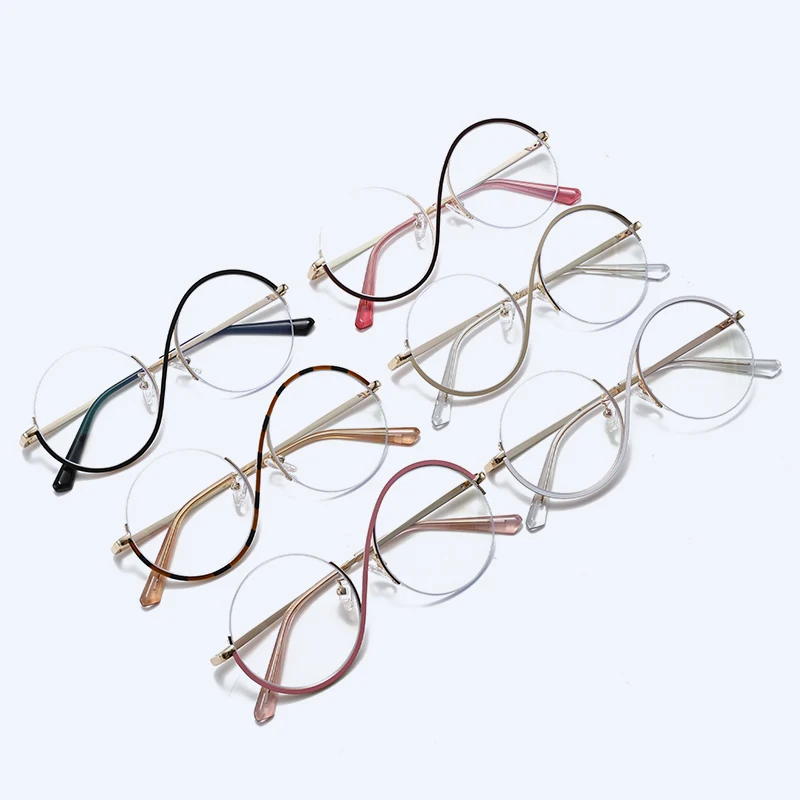 ラウンドパーソナリティフレーム抗青色光メガネモダンな金属スプリングヒンジ付きメガネ