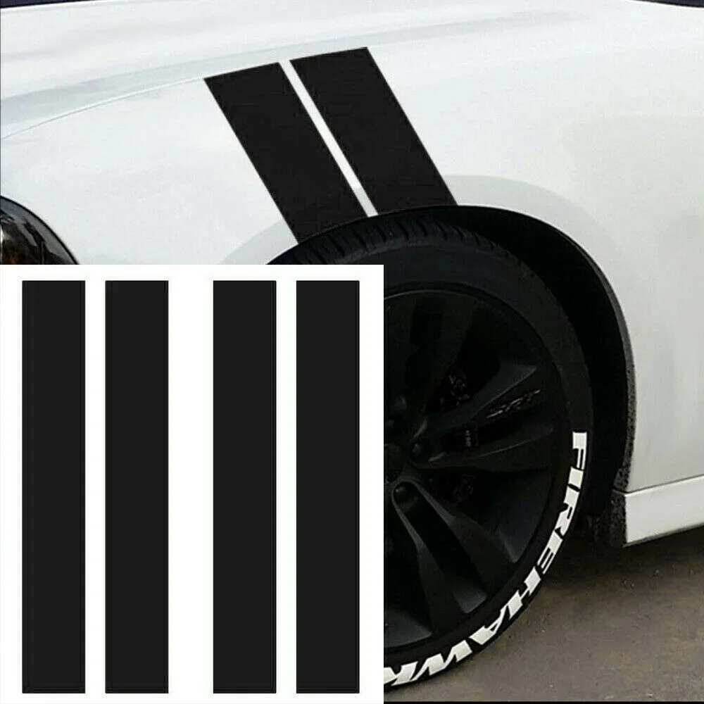 4pcs Black Car Hood Fender Stripes Decal Sticker For Dodge Challenger Charger Durango