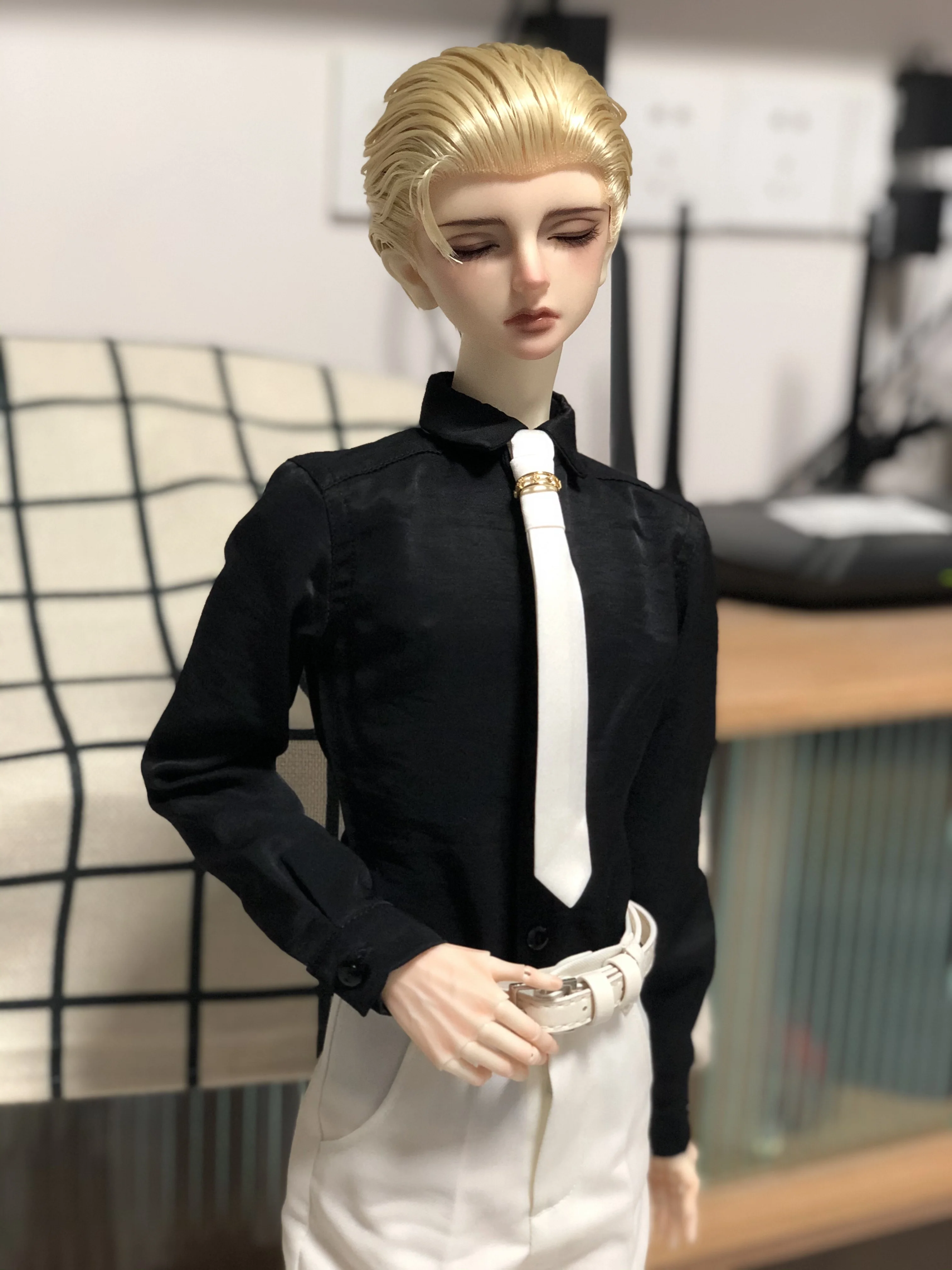 D04-B103 children handmade toy SD17 70/68 73 ID75 YC76 80 uncle BJD Doll clothes black white Basic shirt 1pcs