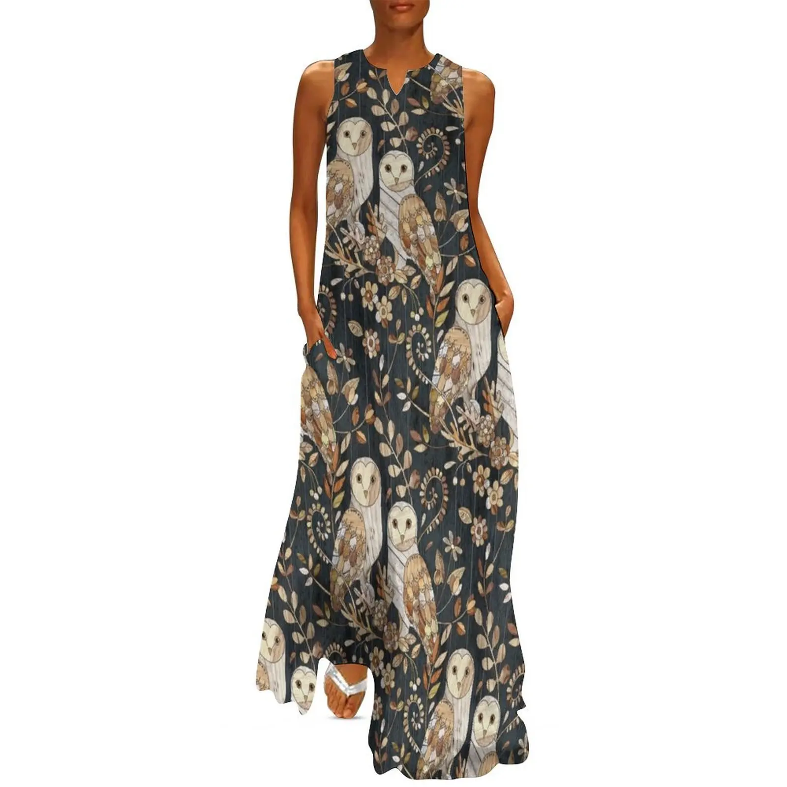 

Wooden Wonderland Barn Owl Collage Long Dress dresses for womens Long dress woman