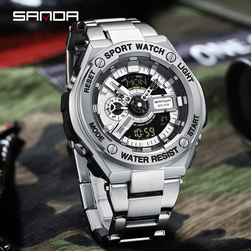 

SANDA 3170 G new Light Edition Multi functional hands up lamp Sports Waterproof and Shockproof Alarms Clock world Men's Watch