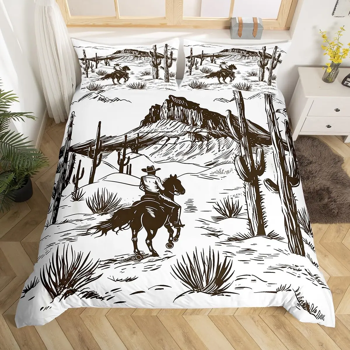 

Western Decor Bedding Set Twin Size Wild Western Cowboy Comforter Cover Set Adults Horse Mountain Rodeo Cowboy Duvet Cover