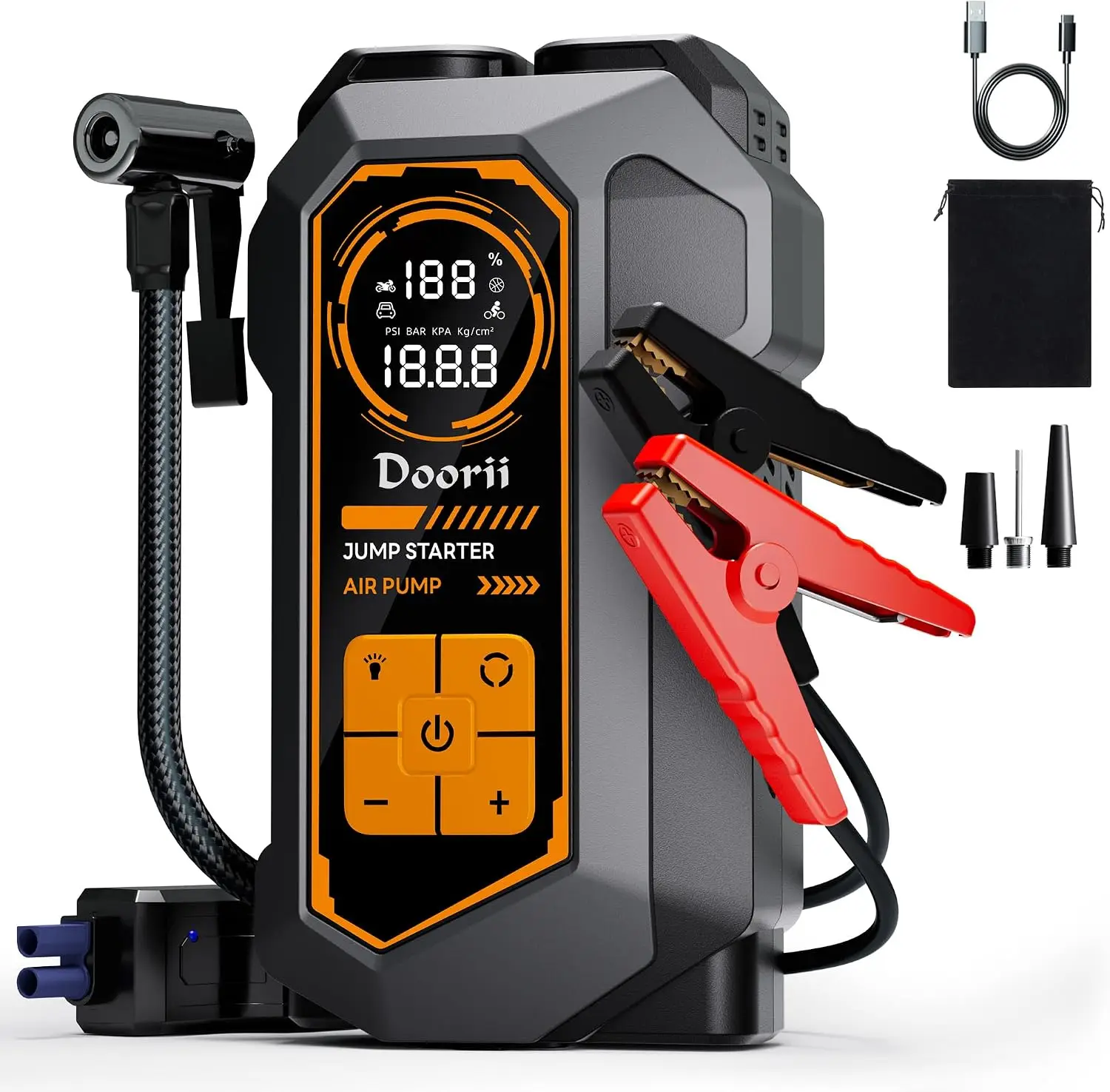 Portable Car Jump Starter with Air Compressor, 8000A Booster Pack, 150PSI Tire Inflator/Air Pump, LED Flashlight, for Gas Engines up to 10.0L & Diesel Engines up to 9.0L