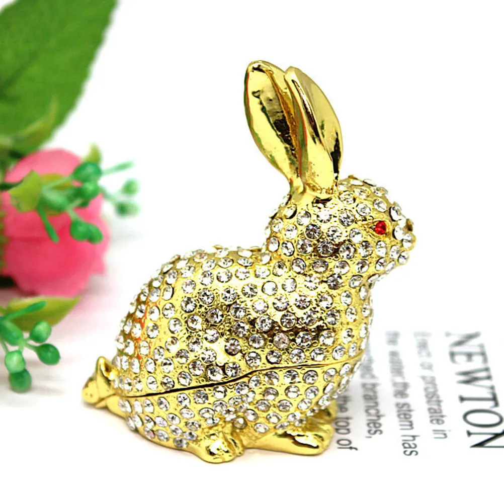 

Metal Trinket Box Rabbit Shaped Jewelry Storage for Rings Earrings Necklaces Vintage Dresser Decor Bunny Ornament Desktop