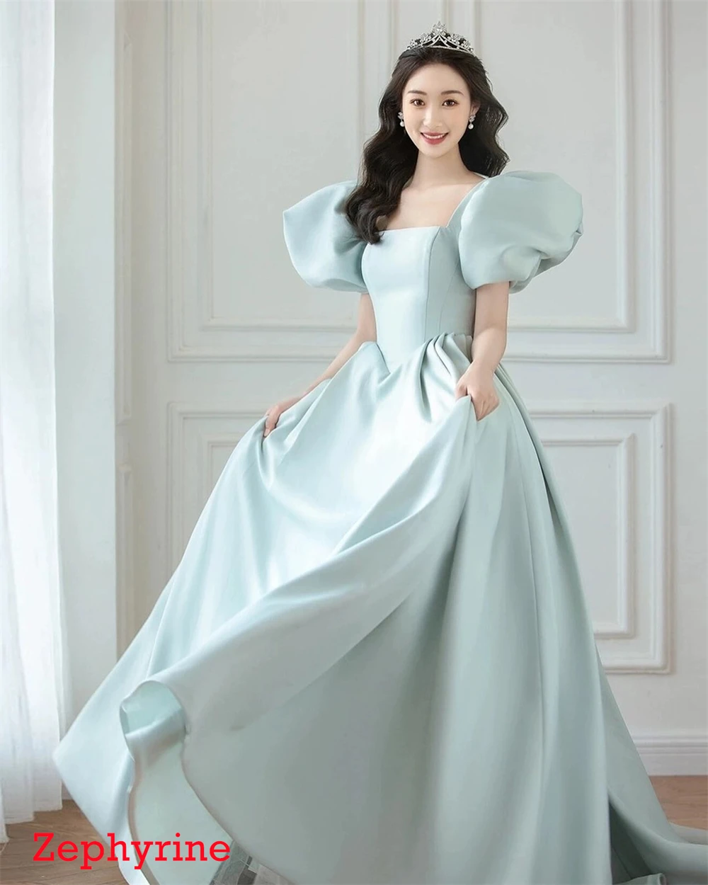 Изысканное атласное платье Vestido De Noche по индивидуальному заказу, современное платье с квадратным воротником и короткими рукавами, модное платье Vestido De Festa