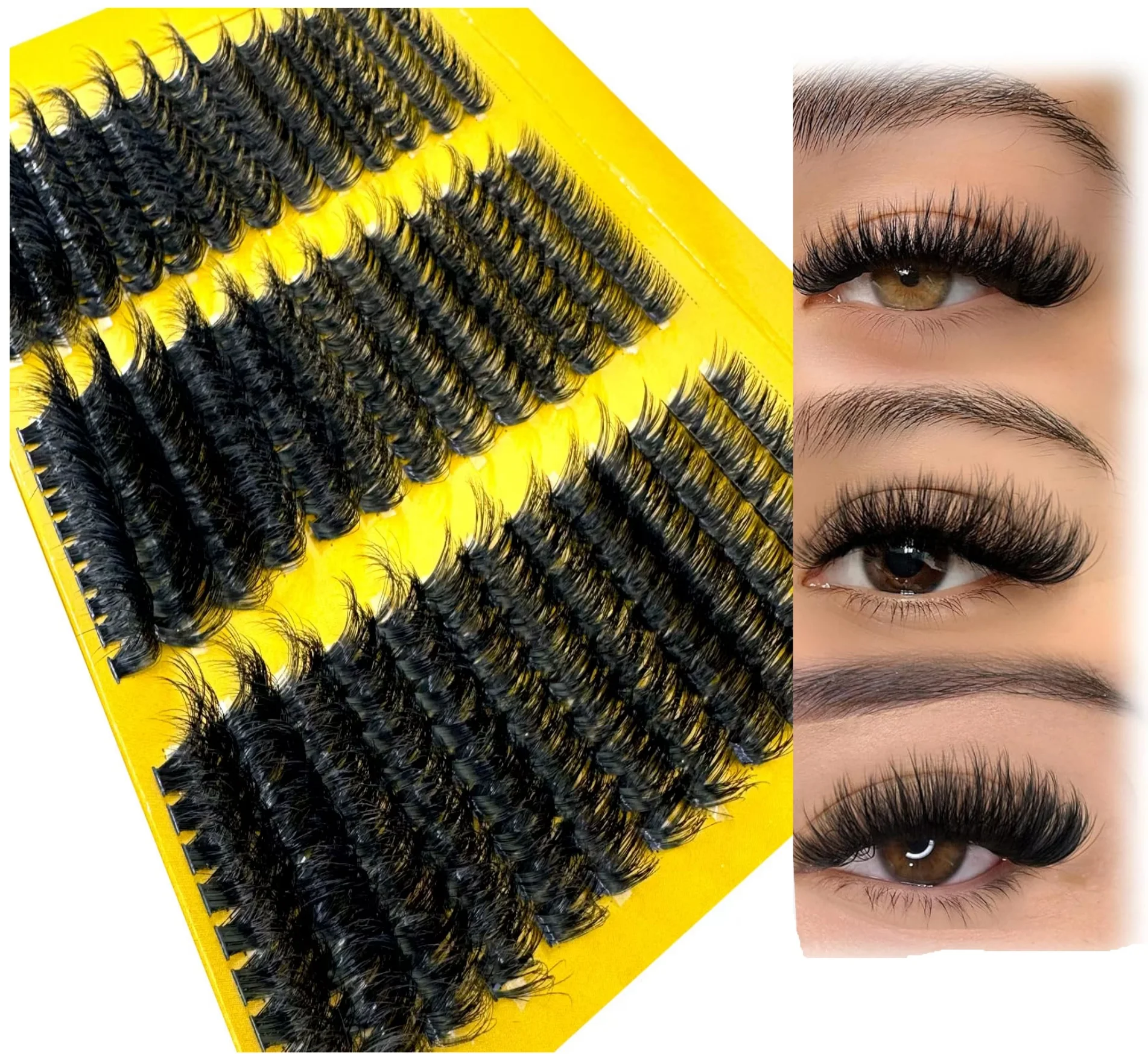 5D Fluffy Thick Cluster Lashes, C & D Curl Wispy Individual Eyelash Clusters, 290 Fans 60D+80D+100D Mixed DIY Lash Extensions Re