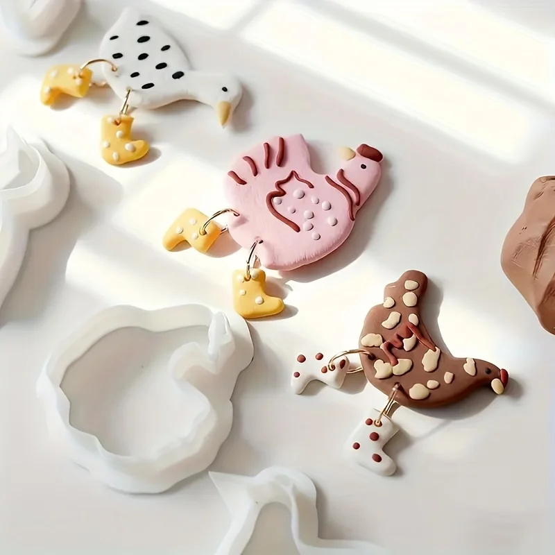 4Pcs Cute Chicken & Duck Polymer Clay Cutters Set, Shoe-Wearing Farm Animals for DIY  Handmade Pendants Earrings & Jewelry view 2