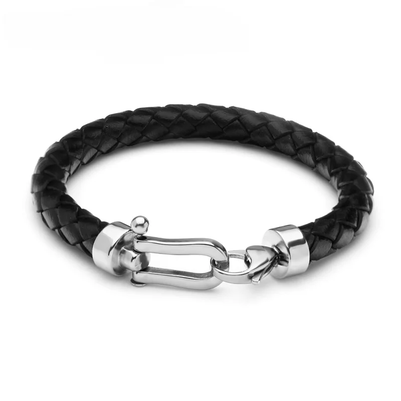 8mm Genuine Leather Men Bracelet 316L Stainless Steel Lobster OT Clasp Bracelet Retro  Bangles Jewelry