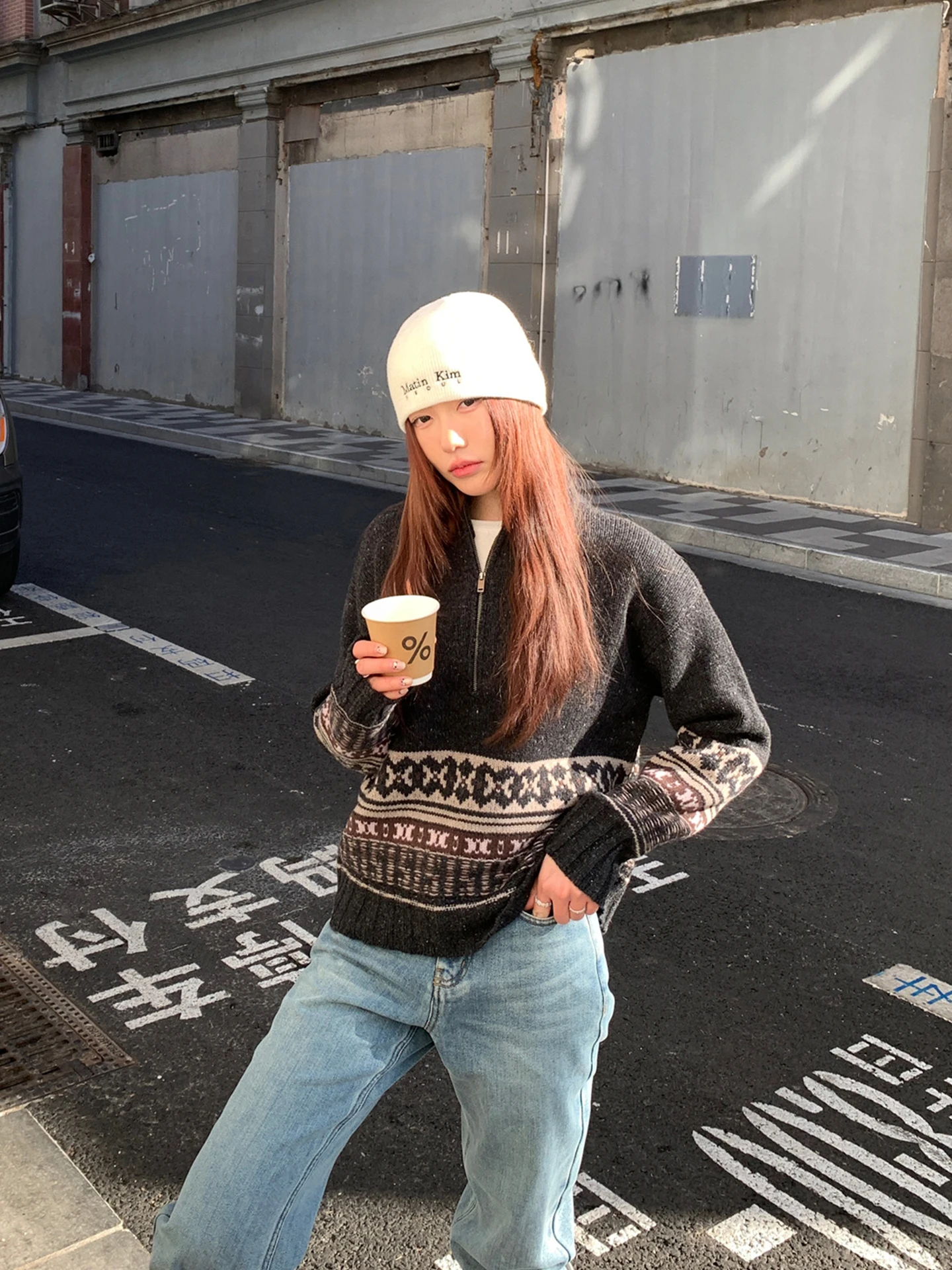 

Французский шерстяной вязаный свитер на молнии, свободного кроя, с узором «Ферр-айл», элегантный, стройнящий, для осени и зимы, женский...