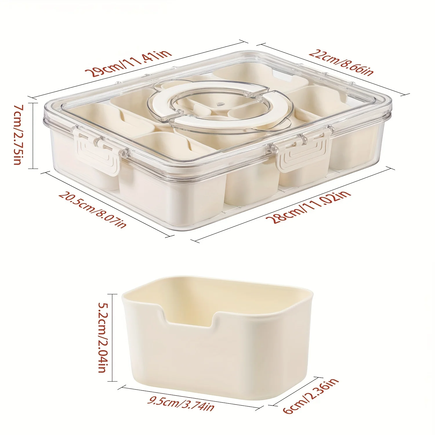 Divided Serving Tray with Lid 4/8 Compartments Veggie Tray  Portable Snack Box Food Container for Biscuits, Candy, Fruits, Nuts