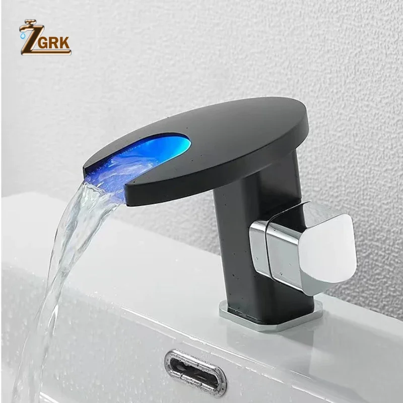 

Waterfall Faucet LED Light Intelligent Basin Mixer Tap Color Changing Temperature Sensitive Bathroom Faucets Single Hole