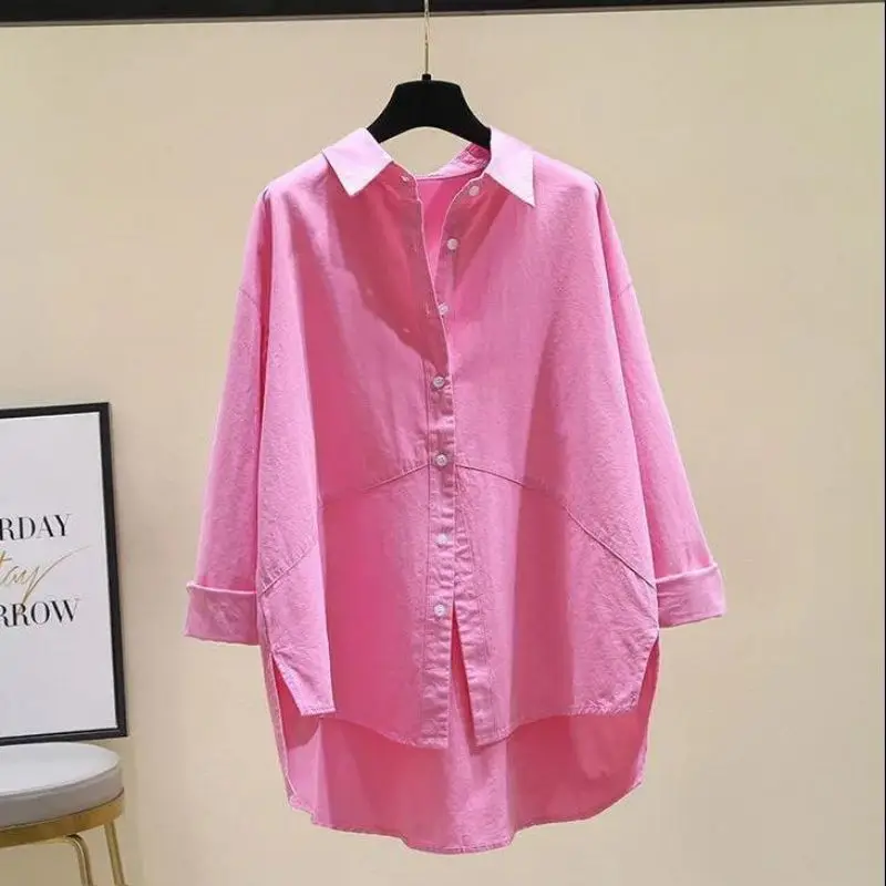 

Fashion Solid Color Button Spliced Asymmetrical Shirt Women's Clothing 2024 Autumn New Oversized Casual Tops Irregular Blouse