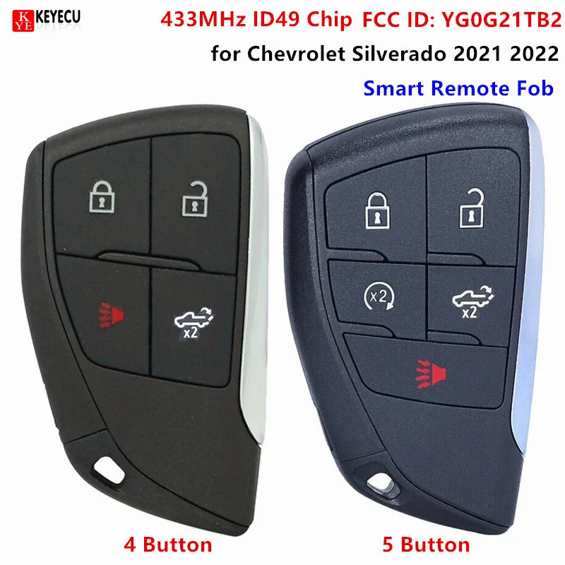 

Умный ключ-пульт KEYECU с 4/5 кнопками, 433 МГц, чип ID49 для Chevrolet Silverado 2021-2022, брелок, FCC ID: YG0G21TB2
