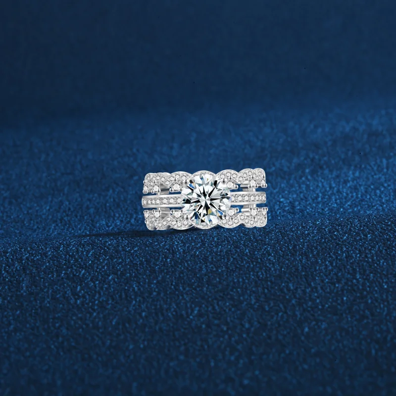 

AAA925 silver Mosan diamond ring female European and American fashion selling two-in-one diamond ring to send his girlfriend
