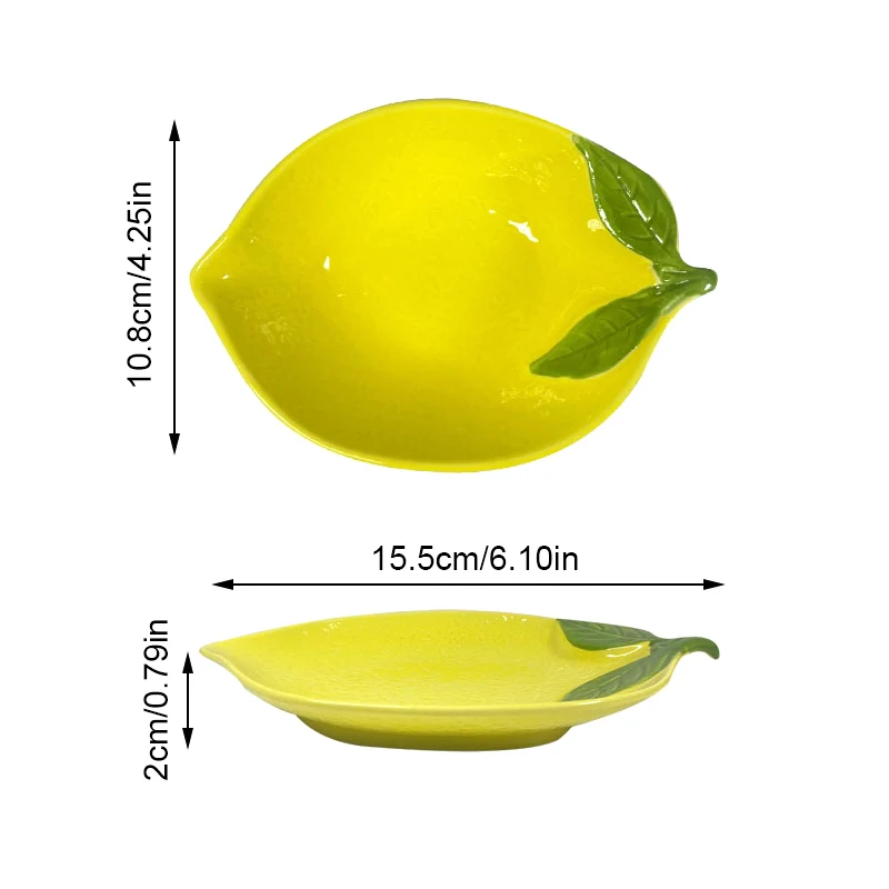 Plato de cerámica con forma de limón de dibujos animados creativos, plato de ensalada, plato de aperitivos de frutas familiares, accesorios de utensilios de cocina