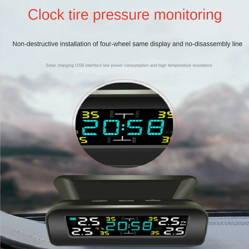 Tire Temperature Tire Pressure Monitor Car Universal Tire Inspection Monitor Wireless Solar Power External Time Easy To Use