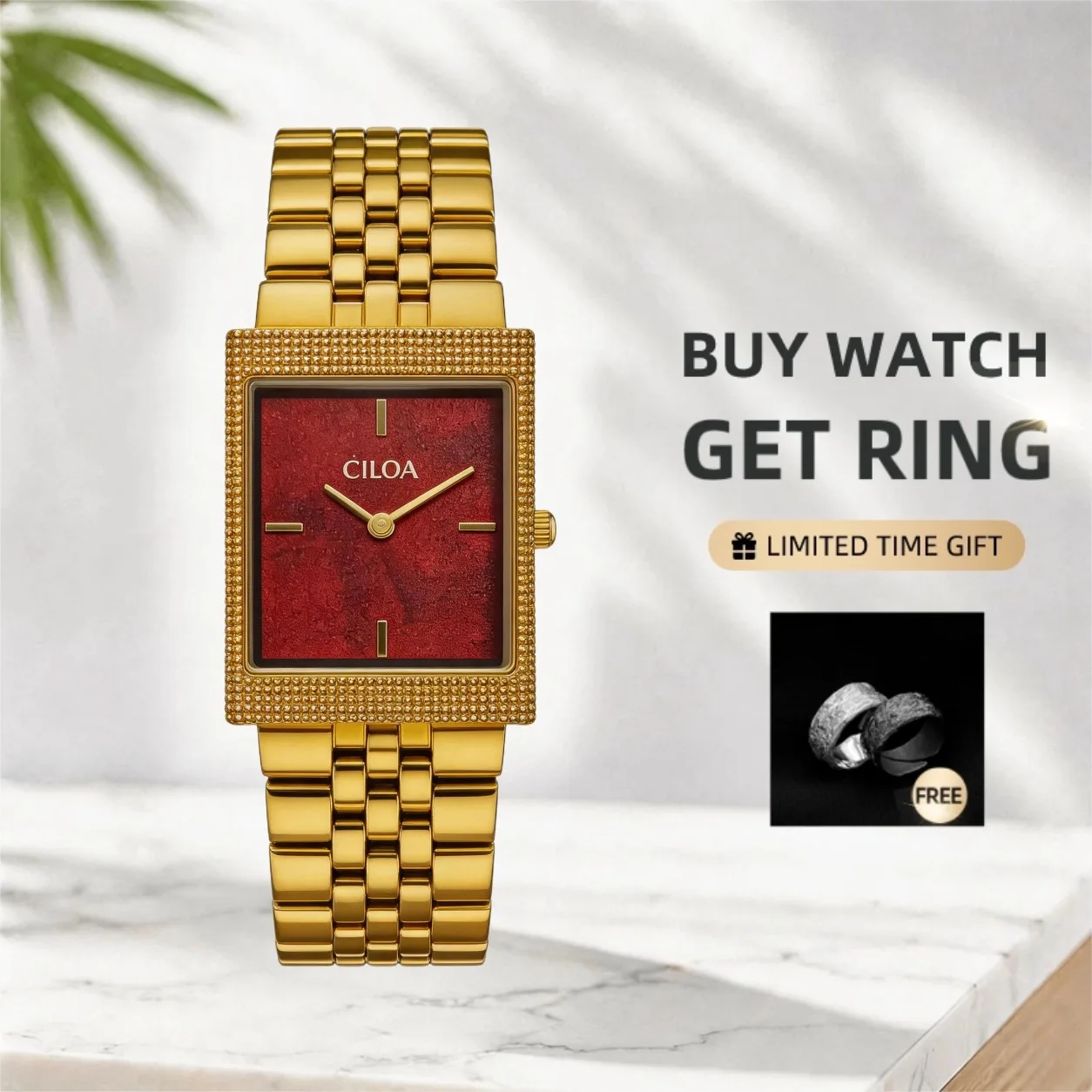 CILOA vintage square red watch for men, trendy fashion casual brand, authentic 2026 new high-quality waterproof quartz watch
