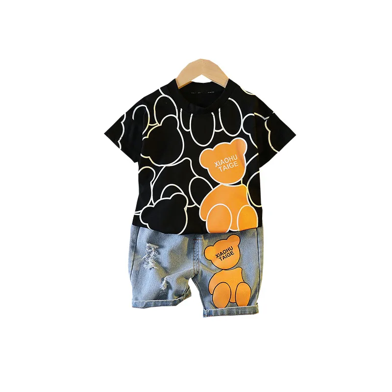 Summer Baby Boys Clothes Cool Short Sleeve T-Shirt Tops And Jeans Shorts 2PCS Cartoon Outfits 1 2 3 4 5 Years Old Kids Clothing