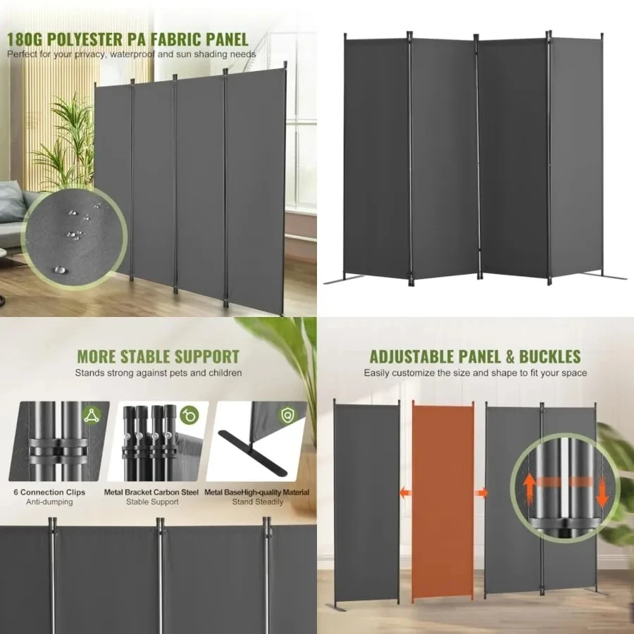 

Room Divider, 4 Panel Room Dividers and Folding Privacy Screens, Fabric Partition Room Dividers for Office, Bedroom, Dining Room, Study, Freestanding, Grey