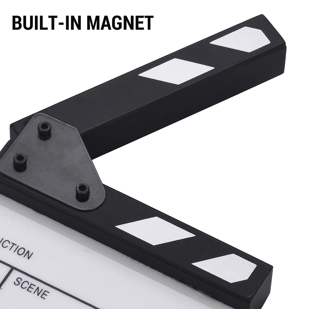 Andoer Compact Size Acrylic Clapboard Clapper Board Dry Erase TV Movie Film Cut Action Scene Clapper Board Black & White Stick