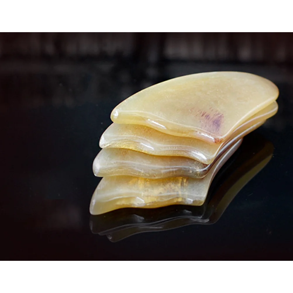 2 pezzi di corno di pecora naturale piastra raschiante per il viso strumento di massaggio portatile promuove la circolazione dell'elasticità della pelle