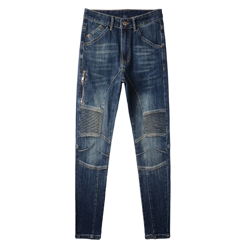 Street Fashion Men Jeans Retro Blue Elastic Slim Fit Ripped Jeans Men Punk Trousers Spliced Designer Hip Hop Denim Pants Hombre