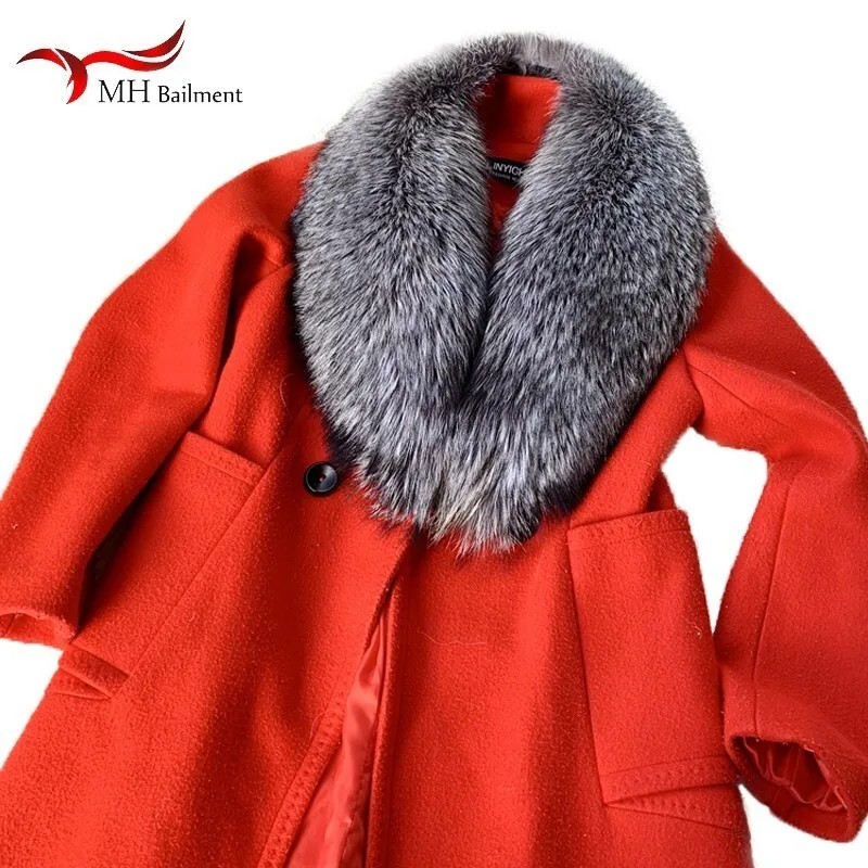 Winter female 100% Silver Fox Fur Collar Full Leather Red Fox Scarf Shawl Real Plush Coat Leather Jacket Fur Collar Scarf women