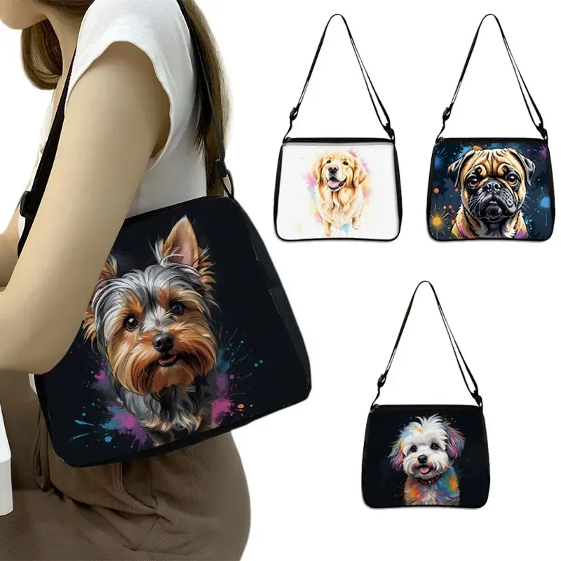 Watercolor Painting Dog Pattern Shoulder Bag German Shepherd Women Handbag Messenger Bag Shih Tzu Dog Crossbody Bag Phone Holder