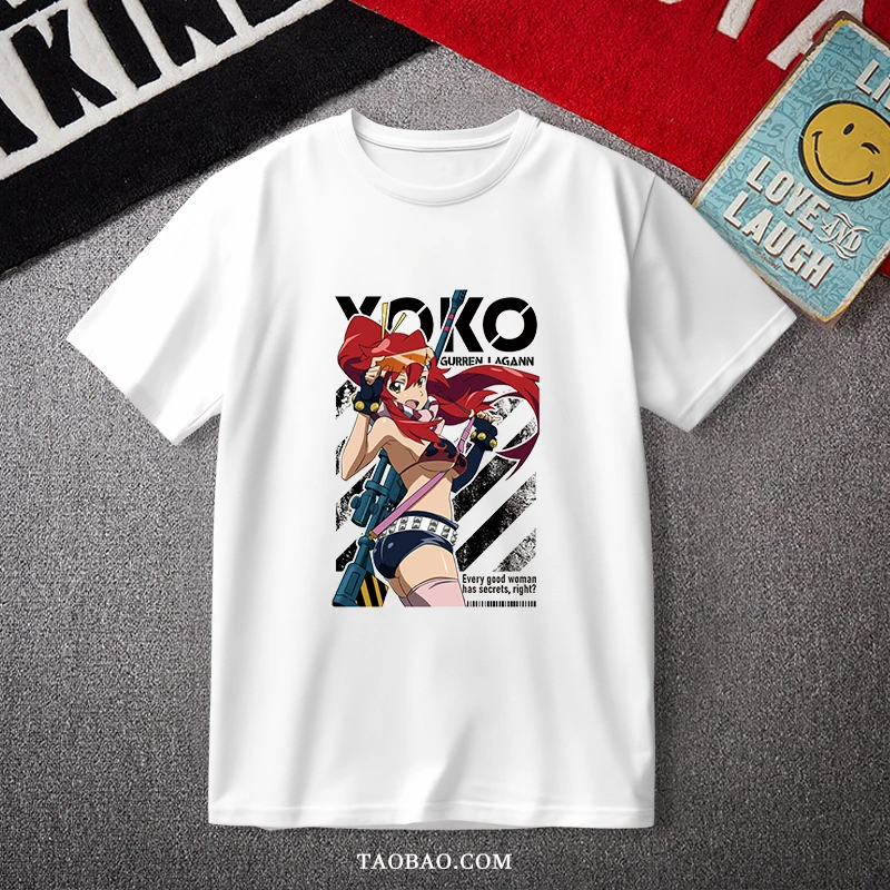 Tengen Toppa Gurren Lagann: Simon, Kamina, Yoko - Camiseta gráfica periférica de manga corta de algodón puro, ropa de calle Harajuku