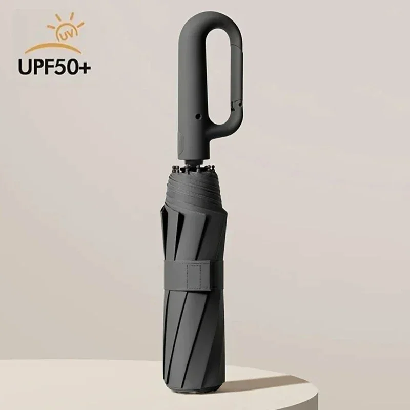 Parasol z automatyczną klamrą pierścieniową Duży 105 cm Wiatroodporny składany parasol z ochroną UV Mężczyzna Kobieta, trwały kompaktowy parasol podróżny